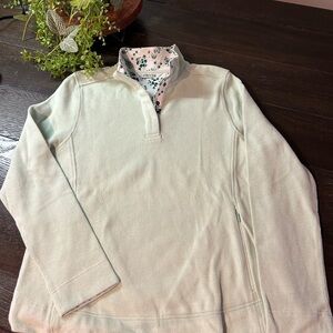 Orvis pastel green Women’s quarter zip Sweater with shamrocks NWT